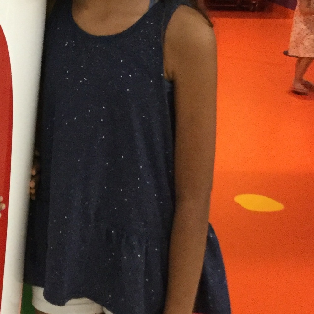 Girls Navy Ruffle Bottomed Tank Top with Sparkles